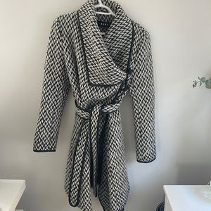 DKNY Plaid Wool Long Coat